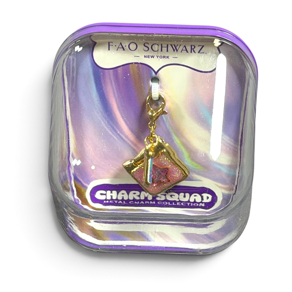 FAO Schwarz Charm Squad Metal Charm Pink Glitter Book Gold Tone 1020920 NEW